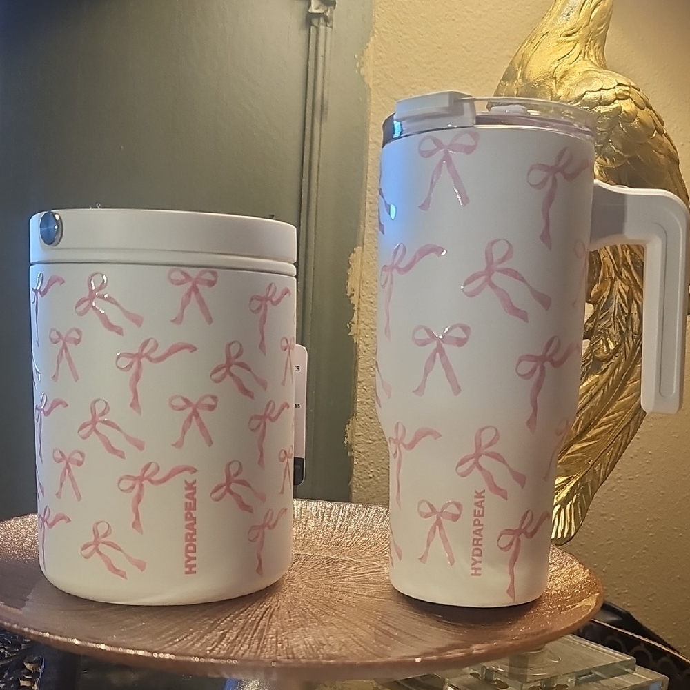 Hydrapeak White and Pink Bow Tumbler & 32 oz. Food Jar